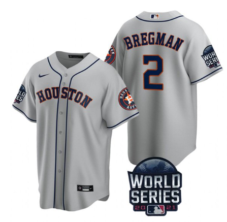 Men's Houston Astros #2 Alex Bregman 2021 Gray World Series Cool Base Stitched Baseball Jersey